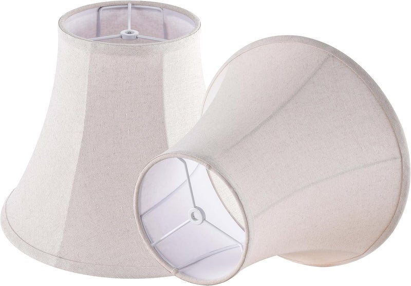 JERHOUS Beige Bell Lamp Shades Set of 2 Medium LampShade 6.7``Top x 13``Bottom x 10``High(Spider) Traditional Lamp shades for Table & Bedside Lamp - Hand Crafted Shade Replacement - Image 1
